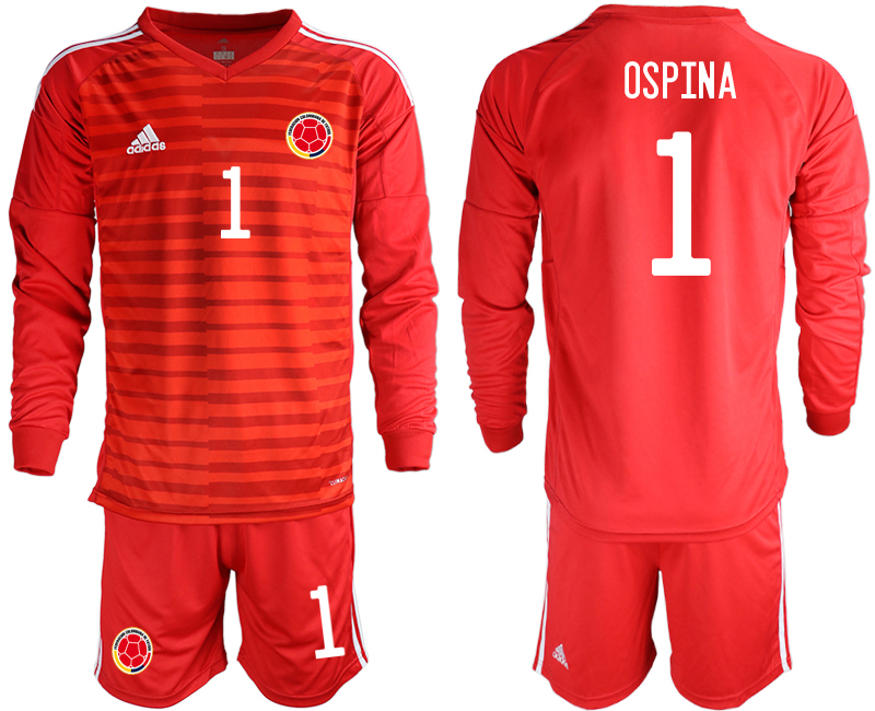Men 2020-2021 Season National team Colombia goalkeeper Long sleeve red #1 Soccer Jersey2